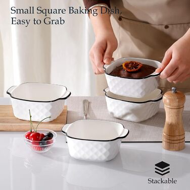 Набір форм для запікання NUTRIUPS 400 мл (4 шт.) з кераміки, 14.5 x 11.5 x 5.5 см, квадратні, з ручками, для духовки та мікрохвильової печі (з візерунком ромбіків)