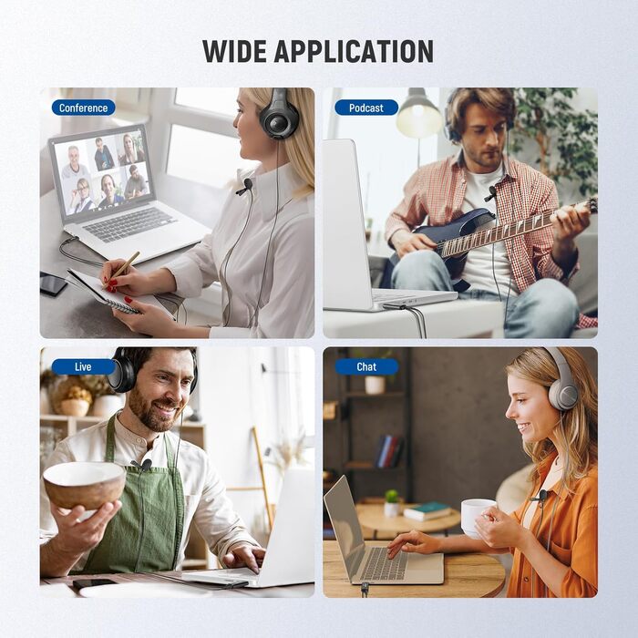 Мікрофон NEEWER USB LM2: Мініатюрний петличний мікрофон з кабелем 3,5м для ПК, ноутбука, Mac, YouTube, Skype, Podcast, Gaming, відеоконференцій