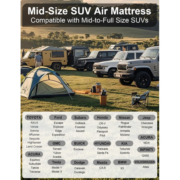 Automatic Inflatable Air Mattress for SUV - Flocked Surface, 2-Pillow Air Bed for Car Trunk, Travel, Camping & Home Use (Light Gray, 185x140x16 cm)