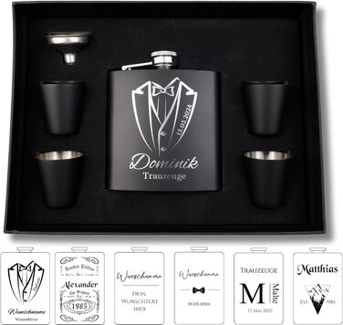 Набір фляг з гравіюванням - персоналізований з іменем - ідеальний подарунок на весілля та для чоловіків - нержавіюча сталь (Дизайн 11)
