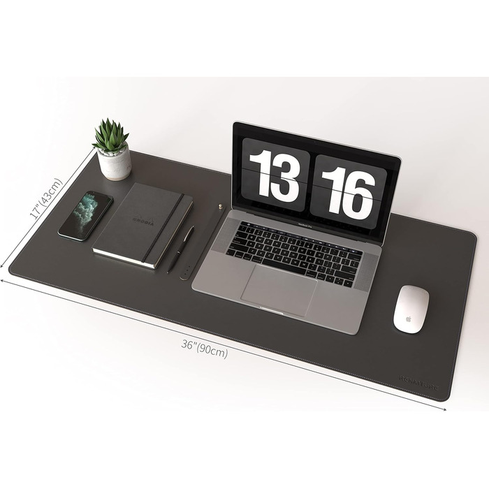 Килимок для миші RENMTURE двосторонній: Корк + PU-шкіра, 90x43 см, для офісу та дому, водостійкий, антиковзкий, чорний