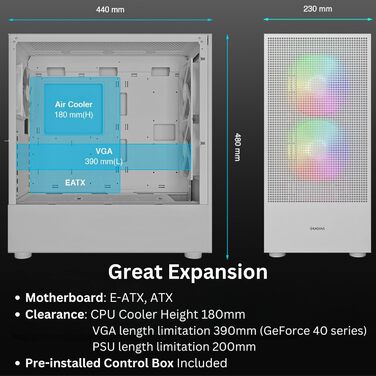 Корпус для ігрового ПК Gamdias Talos E3 Mesh Elite WH, ATX Mid-Tower, 3 x 120 мм ARGB вентилятори, сітчаста передня панель, скляна бічна панель, білий