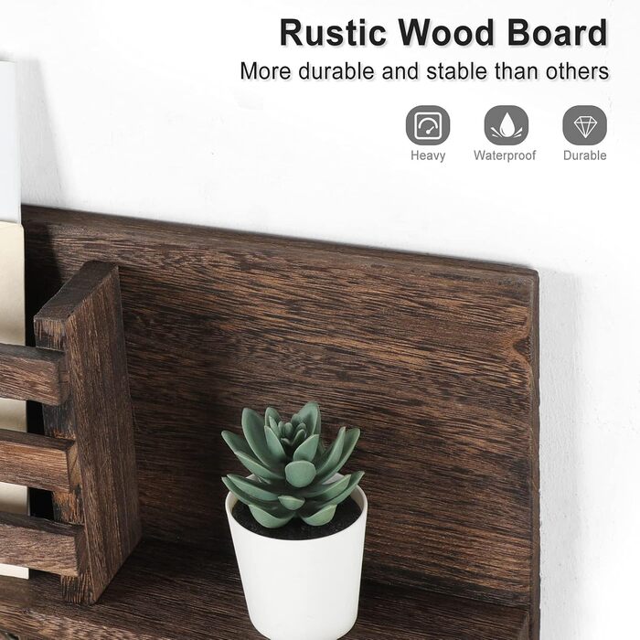 Keys and Mail Holder for Wall Rustic Natural Paulownia Wood 4 Double Hook Hanger Wall Organizer for Decoration, Bags, Accessories, Hardware and Manual Included (brown)