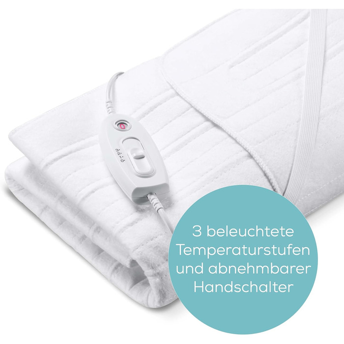 Електричне підігріваюче підвійне покривало Sanitas SWB 21 з м'якого флісу, з фіксувальними стрічками, системою безпеки, 3 температурними режимами, машинне прання, розмір 150 x 80 см, білий колір, нове дизайну