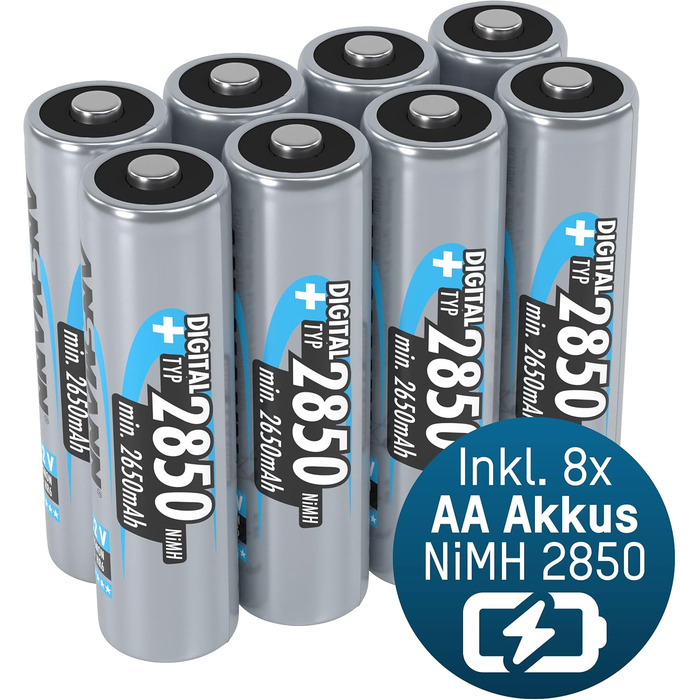 Зарядний пристрій Powerline 8 для акумуляторів AA/AAA з LED-дисплеєм, визначення дефектів та захистом від перевантаження (зарядний пристрій + 8 x 2850 акумуляторів)