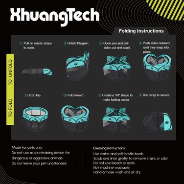 Клітка-манеж для собак та котів XhuangTech, м'яка тканина, портативна, складана, для дому та вулиці, переноска для тварин, блакитний та чорний кольори