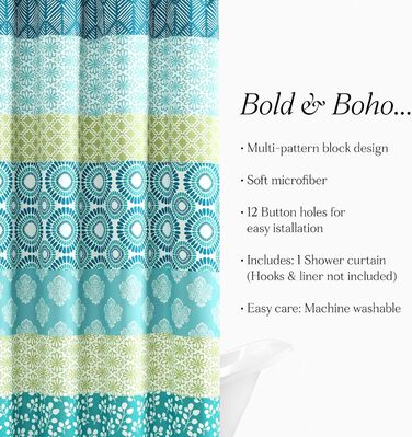 Шторка для душу Lush Decor Bohemian-Streifen, 183x183 см, блакитно-помаранчевий, богемний стиль