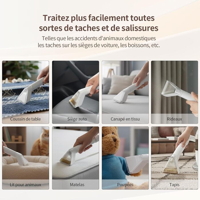 COCEAN Вакуумний пилосос для килимів та м'яких меблів | Комбінований килимовий та м'який пилосос | Мокрий/сухий пилосос з потужним всмоктуванням | Ідеально підходить для дивану та авто, колір Milky White