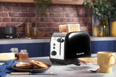Тостер Russell Hobbs Colours Plus на 2 тости, нержавіюча сталь, чорний, з широкими відділеннями, підставкою для булочок, 6 режимів підсмажування, функцією розморожування, Lift & Look, 1600 Вт (26550-56)