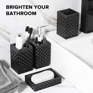 Чорний набір аксесуарів для ванної кімнати, 4 шт. - сучасний декор для ванної кімнати, акриловий дозатор для мила та тримач для зубних щіток