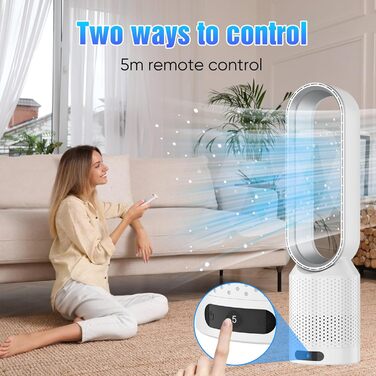 2-в-1 Вентилятор з очищувачем повітря безлопатий, з пультом, 8 швидкостей, осциляція 90°, таймер, для спальні/офісу (срібний)