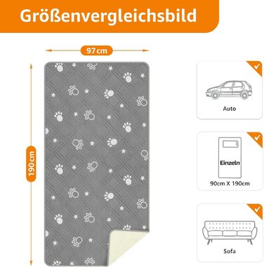 Водонепроникний килимок для собак Pick For Life: захист диванів та ліжок. Легко миється, підходить для великих та маленьких собак (сірий & білий, 97x190 см)