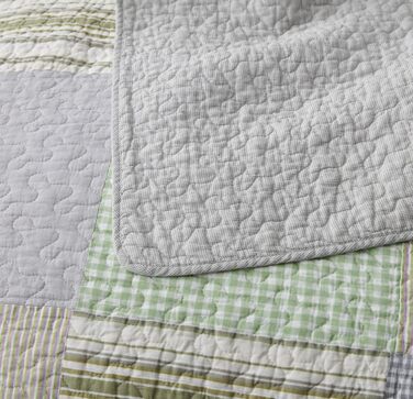 Комплект ковдр Chezmoi Collection Quinn: 3 шт. з квітковим візерунком гібіскуса, смугастий, з бавовни, легко переться – легка двостороння ковдра, розмір Queen (Плед Candy Patchwork Зелений Сірий)