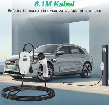 Кабель для зарядки електромобіля EVDANCE Type 2 Schuko 6.1м 3.68kW з OLED екраном, 6-16A для PHEV/EV (Білий)