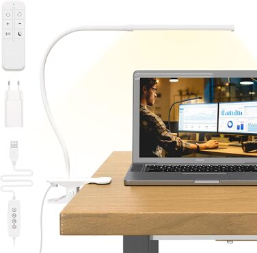 Лампа настільна LED Mojimdo 77 з пульт дистанційного керування, 40 см, 3 кольори, 5 рівнів яскравості, гнучкий поворот на 360°, USB-зарядка