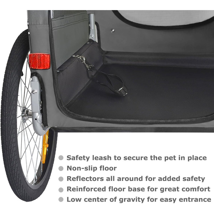 DOGGYHUT® Преміум великий 2 в 1 велосипедний причіп для собак та візок-бігунка. Великий об'єм 270 літрів для середніх та великих собак до 35 кг (сірий / чорний)