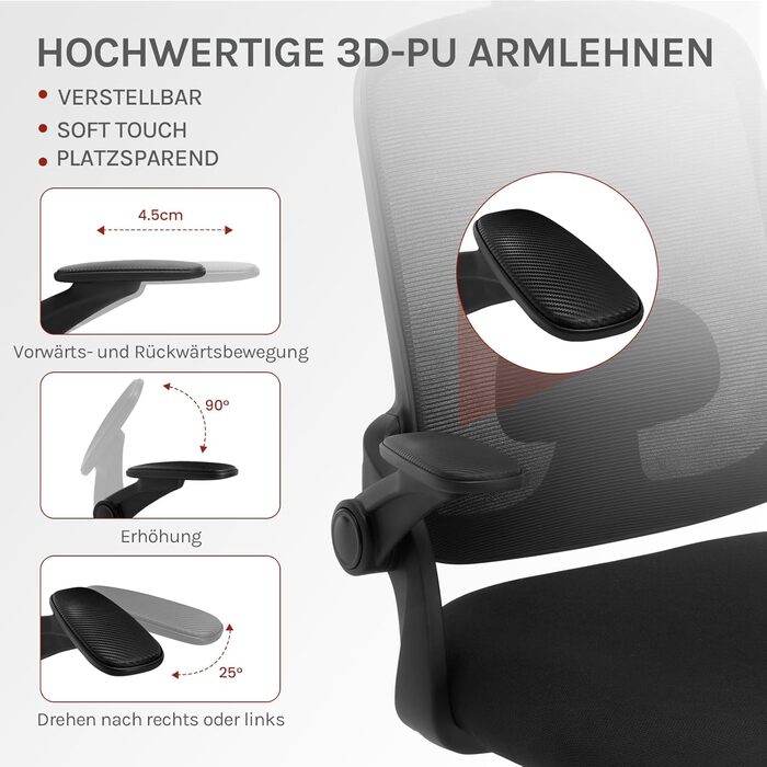 Крісло офісне WOLTU ергономічне, регульована підголовник та поперекова підтримка, функція гойдання, для офісу, 150 кг, чорне