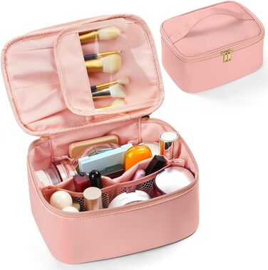 Велика косметичка для жінок, дорожня косметичка, косметичка з ручкою та роздільниками, водонепроникна косметичка для дівчат (#3 Рожева)