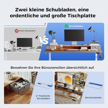 Регульований стіл Agilestic з 2 ящиками, електричний, ергономічний, 100 x 60 см (світло-коричневий)