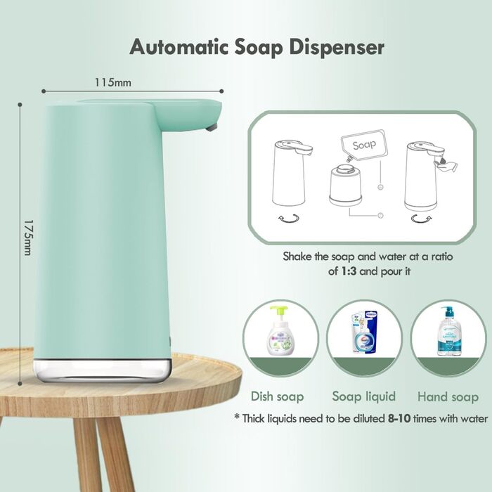 Frohsun Automatic Touchless Soap Dispenser - Rechargeable, 350ml, Motion Sensor, Adjustable Foam Volume, IPX7 Waterproof - for Kitchen, Bathroom & Hotel Use