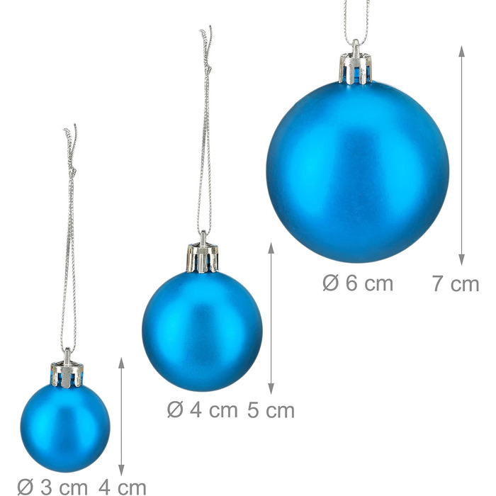 Relaxdays Christmas Baubles, Set of 100, Christmas Decorations, Matte, Glossy, Glittering, Christmas Tree Balls, 3, 4 & 6cm, Petrol Blue, Petrol