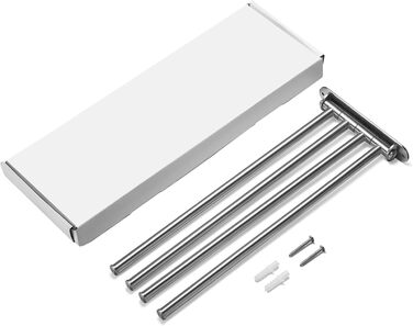 Тримач для рушників у ванну кімнату з 3-ма перекладинами, поворотний, з 3-ма кріпленнями, 40 см, нержавіюча сталь, монтаж на стіну, срібний (тримач для рушників з 4-ма кріпленнями)