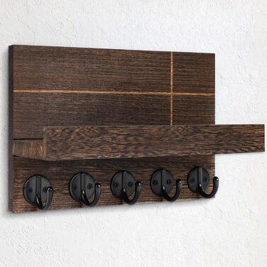 Wall-Mounted Key Holder – 24.9 x 17 x 10.7 cm, Decorative Wall Shelf with Hooks for Keychains, Dog Leash, Wallet, Purse – Real Paulownia Wood, Entryway Shelf for