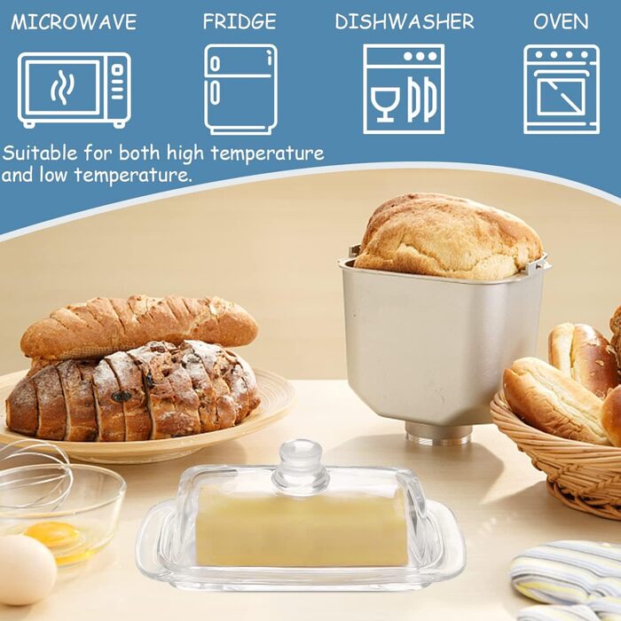 Gusnilo Butter Dish made of Glass, Classic Butter Dish, Transparent, with Lid and Handle, Dishwasher Safe, 1 Piece