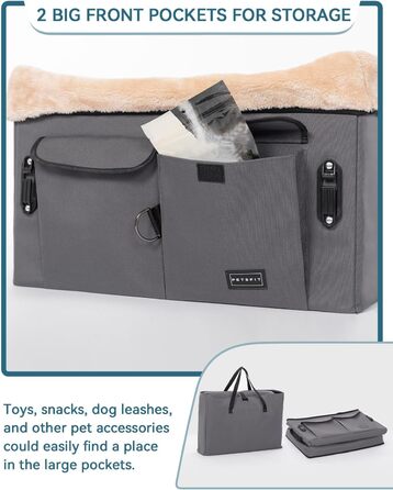 Автокрісло для собак Petsfit M, сірий: зручне автокрісло для середніх та 2 маленьких собак з підкладкою, ременями та кишенею