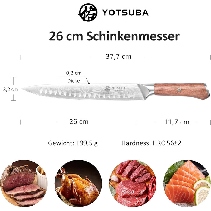 Японський кухонний ніж YOTSUBA 22 см - професійний ніж шеф-кухаря з високоякісної сталі, ергономічна ручка