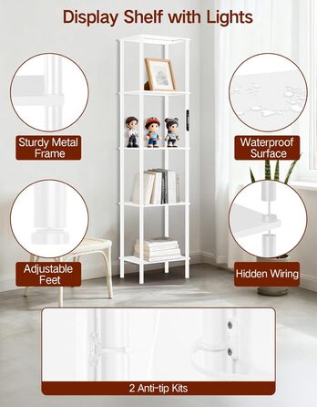 Стельова лампа з поличкою, LED, регулювання яскравості, 3 колірні температури, сенсорне управління та пульт, полиця для книг, дерев'яна, сучасний дизайн для вітальні, спальні, офісу (білий)