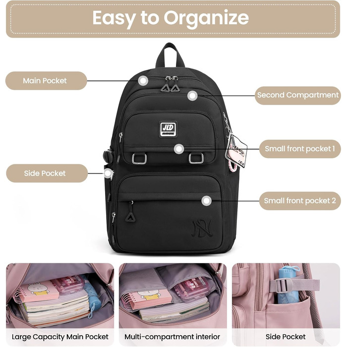 Шкільний рюкзак для дівчаток-підлітків: стильний, водонепроникний, для 3-9 класу. Великий дитячий рюкзак для школи та подорожей, блакитний (8529# Чорний)