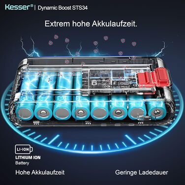 Бездротовий акумуляторний пилосос KESSER® з LED дисплеєм, 70 хв роботи, без мішка, для твердих поверхонь, килимів, шерсті тварин, чорний/червоний