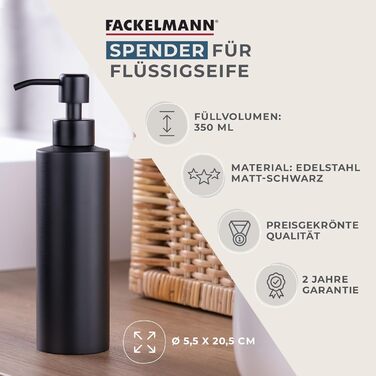 FACKELMANN Soap Dispenser & Toothbrush Holder Tecno, liquid soap dispenser made of high-quality stainless steel, holder for 4 toothbrushes, high-quality toothbrush holder (Color: Matte Silver), Quantity: 1 x 2-piece set (Dispenser Black)