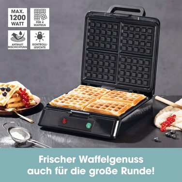 Gourmetmaxx Belgian Waffle Maker - 1000W - Non-Stick Coating - Even Heat Distribution - Makes 4 Waffles