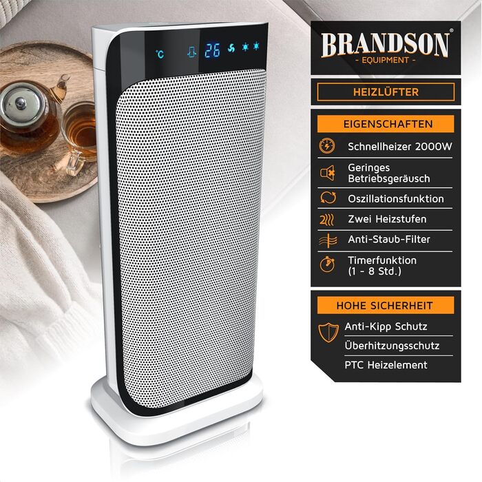 Brandson - Heater with Remote Control - Award-Winning - Energy-Saving, Quiet Ceramic Heater - Bathroom - Oscillation Function - Timer - Heater - GS Certified A: White Type 1
