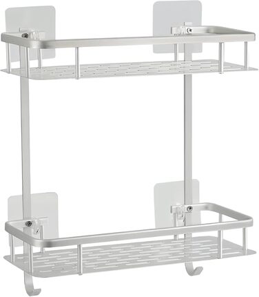 Hawsam Badregal Caddy, Aluminum Shower Caddy with 2 Tiers, Adhesive Storage Basket for Shampoo, etc., No Drilling Required, HA170103BS-01-UKFBA