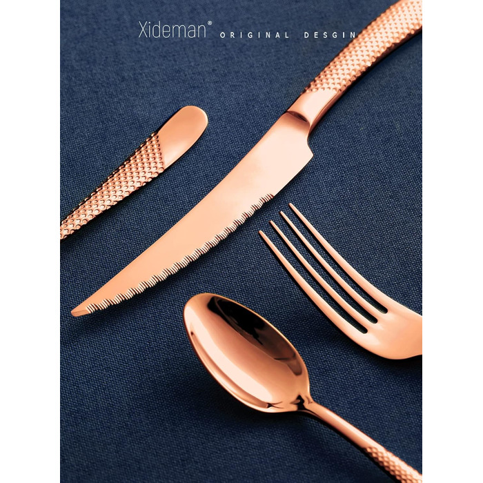 Набір столових приборів 24 предмети, нержавіюча сталь 18/10, мідний колір, сучасний дизайн, з двостороннім зазубреним ножем, для 6 осіб, можна мити в посудомийній машині