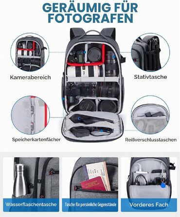 Водонепроникний рюкзак для фотографа Bagsmart для дзеркального фотоапарата з відділенням для ноутбука 15.6
