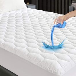 GRT Mattress Topper Mattress Protector 140x200cm, Waterproof Mattress Cover Breathable Fitted Sheet Topper, Fitted Sheet with Hexagonal Quilted Soundproof Material Topper Protector White