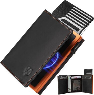 Чоловічий гаманець MagSnap Portmonee з відділом для монет, RFID захистом, для 10+ карток, чорно-помаранчевий