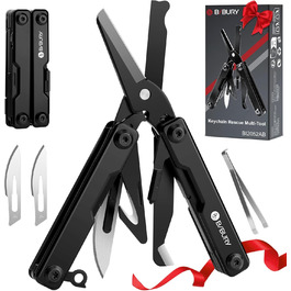 Мультитул BIBURY 10-в-1 з невидимими пінцетами, розбивачем скла, кріпленням для ременя та ножем для різання ременів. Ідеальний для кемпінгу, риболовлі, відпочинку на природі. Міні-інструмент BIBURY, чорний. Чудовий подарунок для жінок та чоловіків.