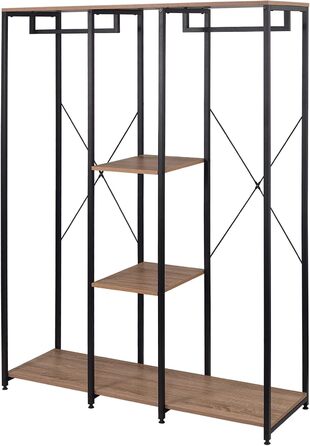 Clothes Rack Coat Rack, Open Wardrobe for Bedroom, Laundry Rack Hanging Shelf with Storage, Wood Steel, Black+Light Oak