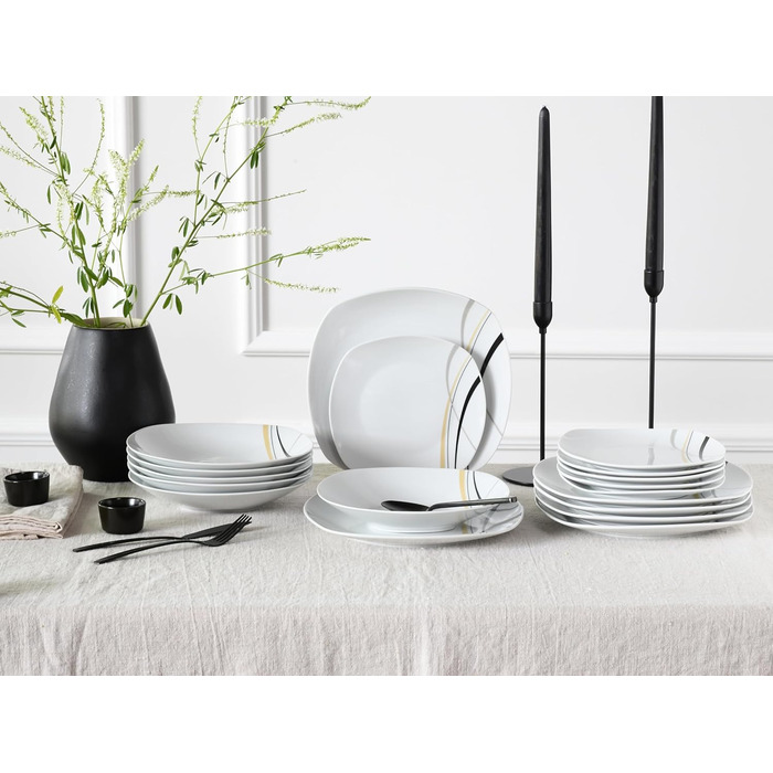 CreaTable Серія Square City Line: 12-piece посудовий сервіз на 6 осіб з порцеляни (18 предметів)