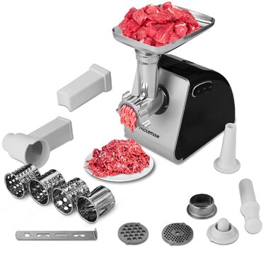 Електрична м'ясорубка 2000 Вт Profi з насадками для ковбас, печива та кібе – 3 диски з нержавіючої сталі, 4 ножі – для м'яса, овочів, сиру та тіста (Перлинно-біла)
