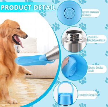 Фляга для собак Taozoey 750мл: водопоїльник для тварин, антибактеріальний, витікoзахисний, для подорожей, прогулянок, кемпінгу (зелений/блакитний)