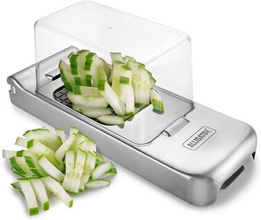 Подрібнювач для овочів Alligator 3094 з нержавіючої сталі - 3 насадки (3x3, 6x6, 12x12 мм) - з контейнером, BPA-free