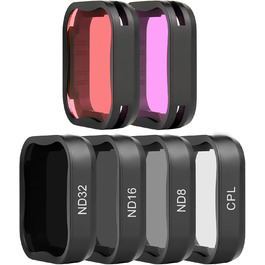 Фільтри для GoPro Hero 7 6 5: Набір SOONSUN (ND8, ND16, ND32, CPL, червоний, маджента) - 6 шт.