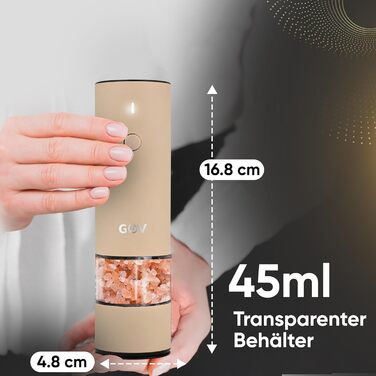 Electric Pepper and Salt Mill Set - 45 ml Beige Edition - USB-C Rechargeable - 6 Adjustable Grind Sizes - Stylish Beige Stainless Steel Design with LED Lamp