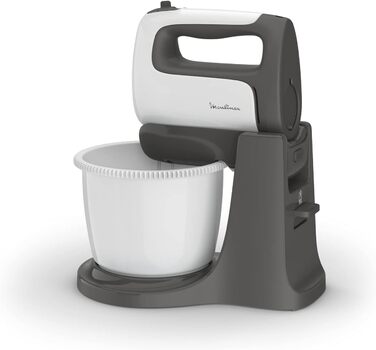 Moulinex HM4641 Prep'Mix+ electric hand mixer, with stainless steel whisk and dough hooks for stirring, whisking, and beating, self-rotating bowl with 2.5 l capacity, 5 speeds, and